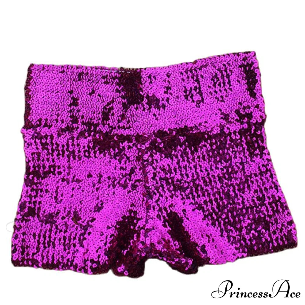 Shiny Sequin Pencil High Waist Mini Shorts Pink / S