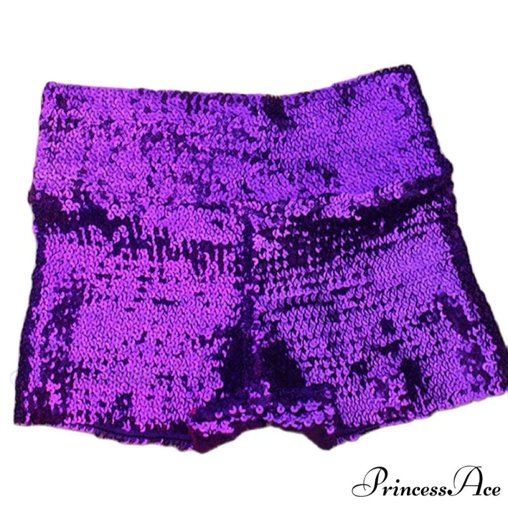 Shiny Sequin Pencil High Waist Mini Shorts Purple / S