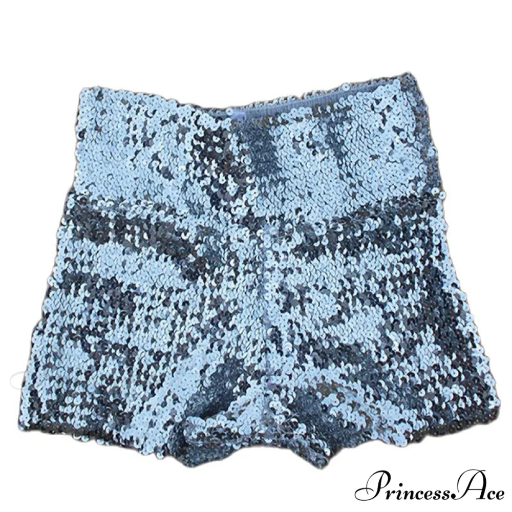 Shiny Sequin Pencil High Waist Mini Shorts Sliver / S
