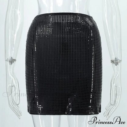Shiny Sequins Chic Bodycon Solid Color Mini Skirt