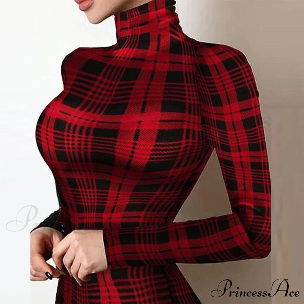 Shiny Silk Turtleneck Mesh Patchwork Long Sleeve A-line Dress