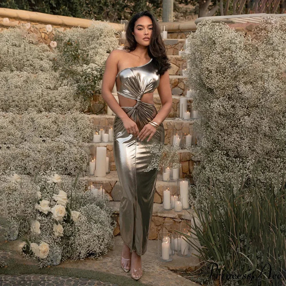 Shiny Sleek Bodycon Midi Holiday Dress vacationdress-250223