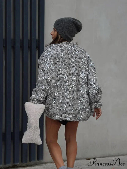 Shiny Sparkles Patchwork Bomber Jacket coats-241228