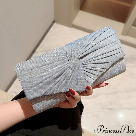 Shiny Sparkling Clutch Evening Bag High-End Party Shoulder Bag SILVER clutchbag-250126