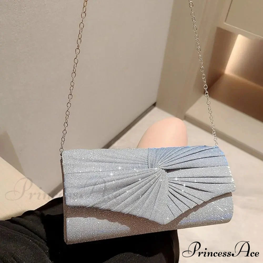 Shiny Sparkling Clutch Evening Bag High-End Party Shoulder Bag SILVER clutchbag-250126