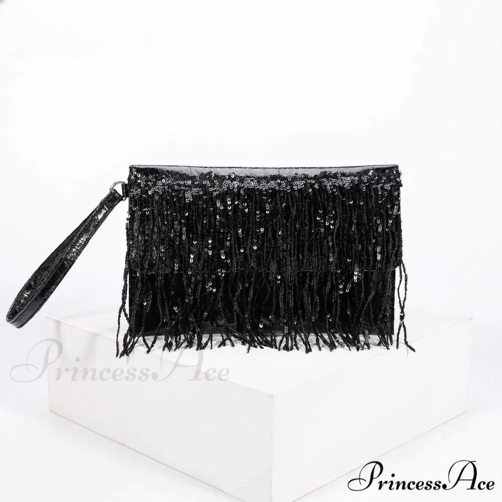 Shiny Sparkling Crystal Evening Clutch Wristlet Black wristlet-250126