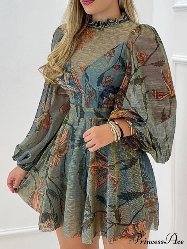 Shirred Ruffles Midi Vestidos Elegant Party Dress Dark Blue / S