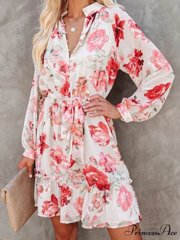 Shirred Ruffles Midi Vestidos Elegant Party Dress Pink 2 / S