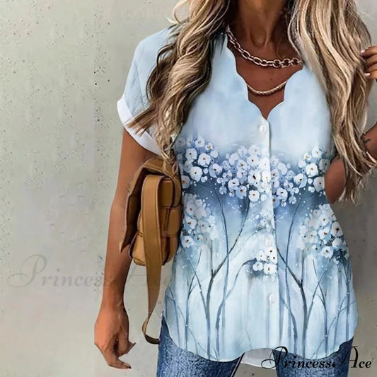 Shirt Floral Daily Weekend Floral Blouse Blue / S