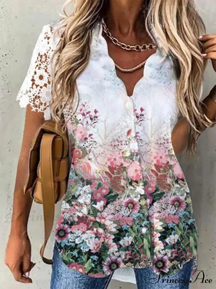 Shirt Floral Daily Weekend Floral Blouse Pink / S
