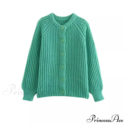 Short Cardigan with Round Neck Long Sleeve Fashionable Red Christmas Sweater Green / S