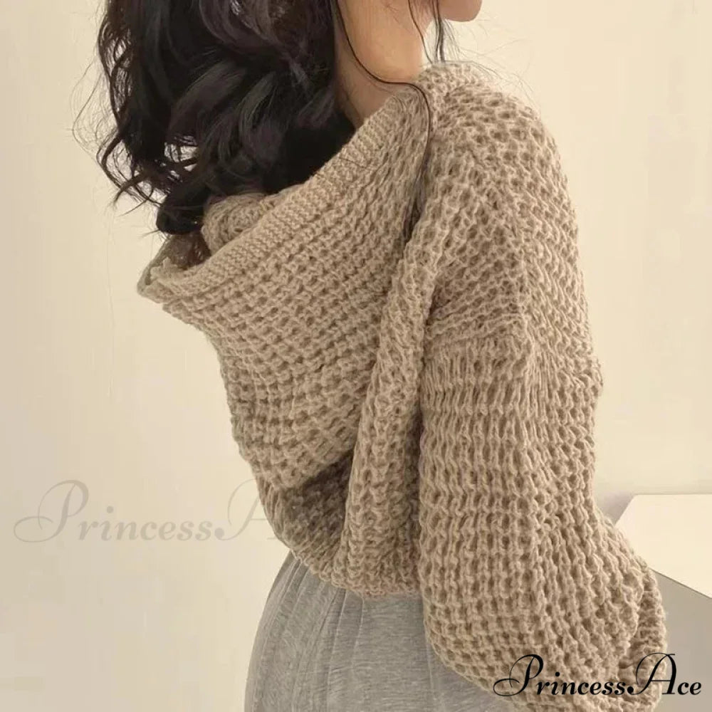 Short Hooded Perforated Knit Cardigan cardiagn-250126