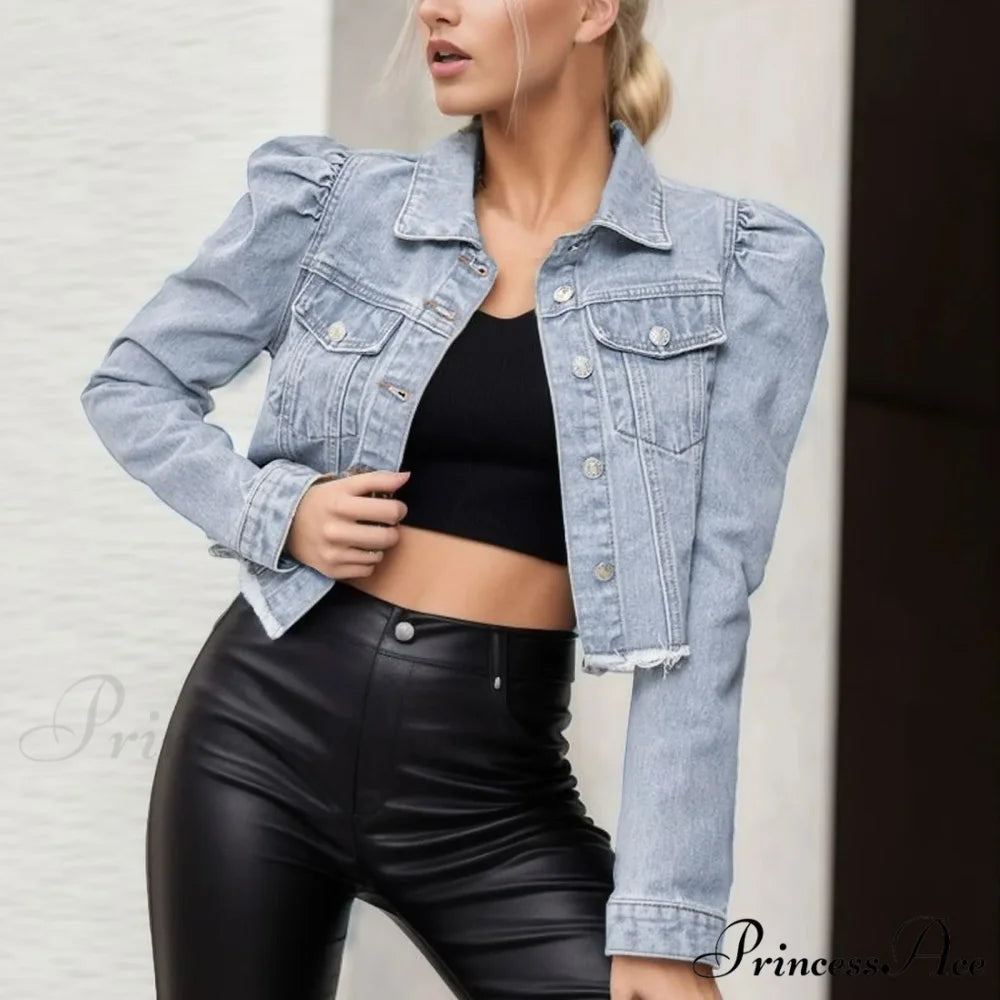 Short Lapel Pocket Button Cardigan Outerwear Tops Winter Outer Warm Chic Stylish Elegant Fashionable Jacket Blue / S