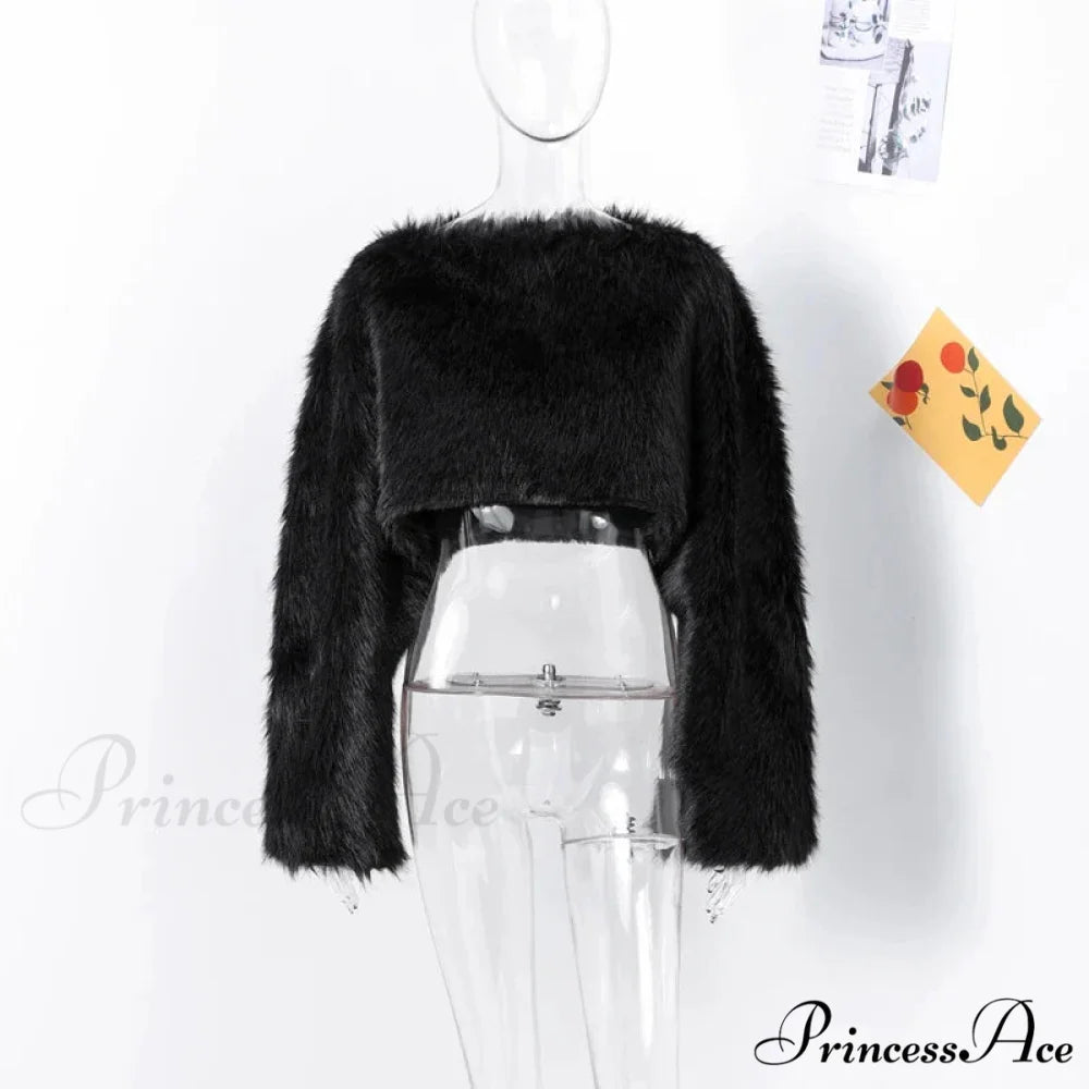 Short Neck Short Revealed Belly Coat Black / XS coats-241228