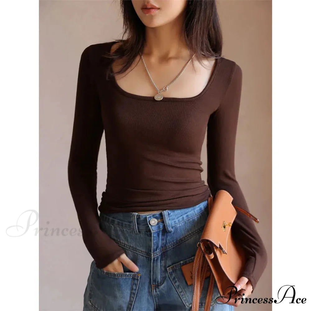 Short Neck Undercoat Trim Fit Sweater coffe / S swraters-241228