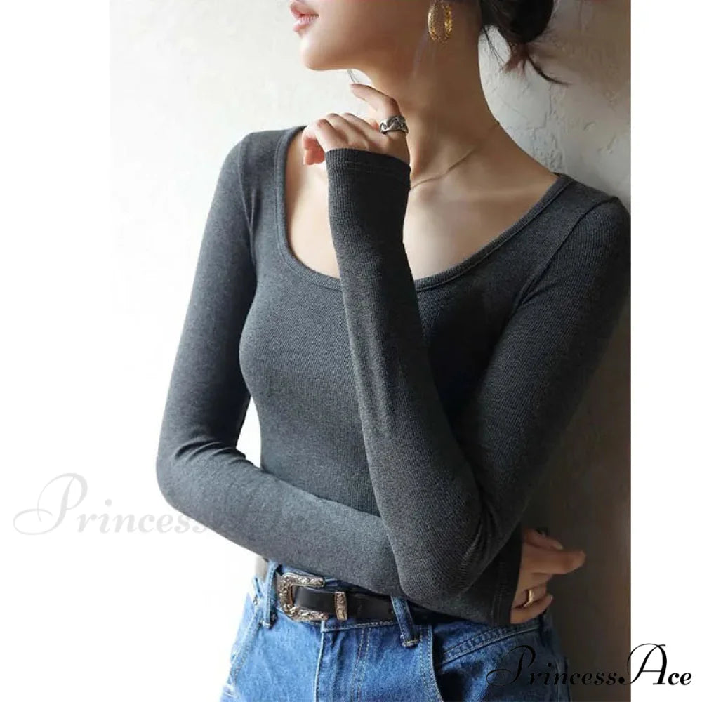 Short Neck Undercoat Trim Fit Sweater GRAY / S swraters-241228