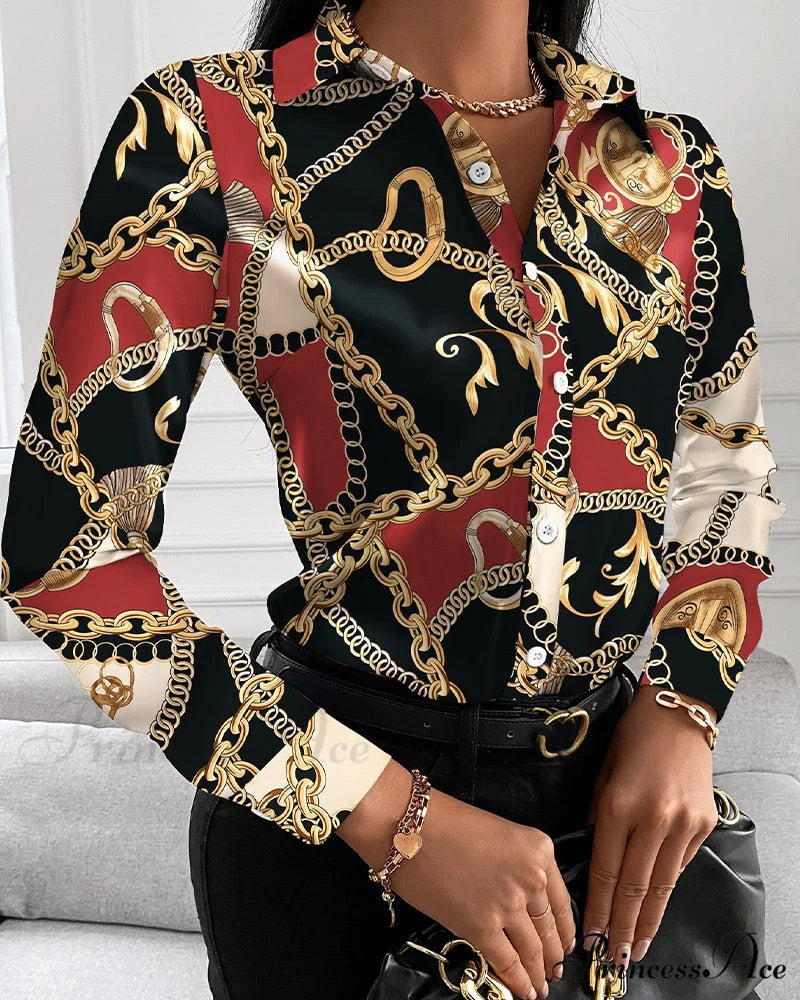 Short Sleeve Casual Office Print Shirts 5 / S