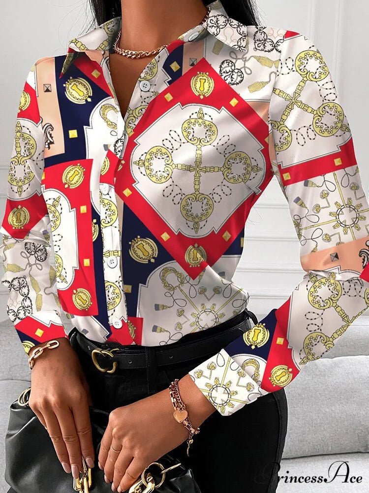 Short Sleeve Casual Office Print Shirts 6 / S