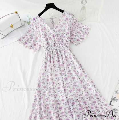 Short sleeve Chiffon Dress beige / S