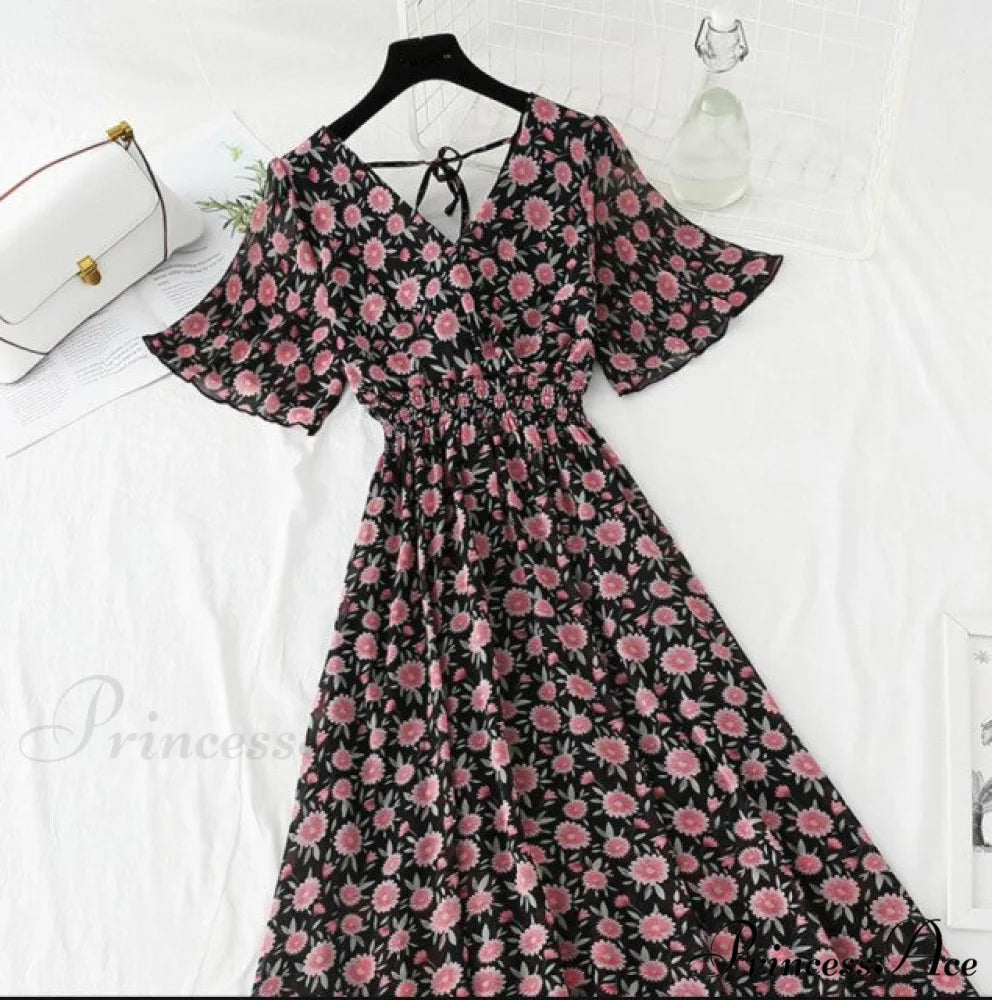 Short sleeve Chiffon Dress brown / S