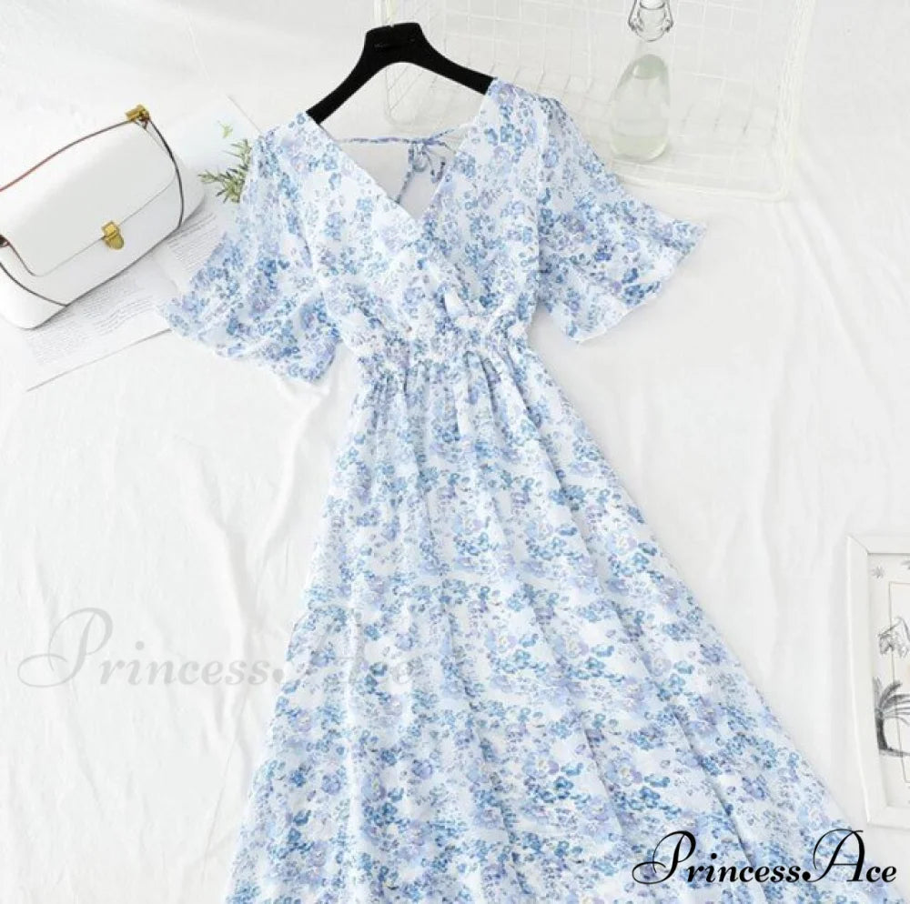 Short sleeve Chiffon Dress light blue / S