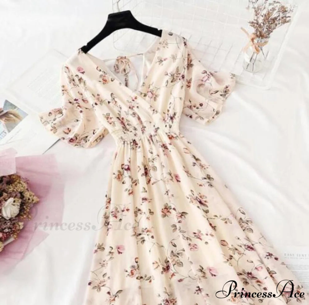 Short sleeve Chiffon Dress pink 1 / S