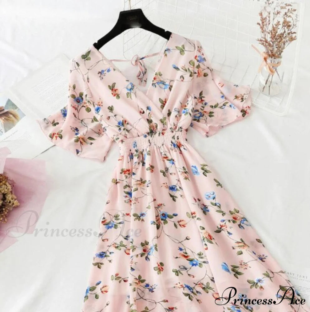 Short sleeve Chiffon Dress pink 2 / S