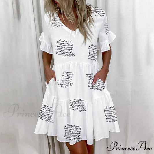 Short Sleeve Floral Print Dress Letter / S