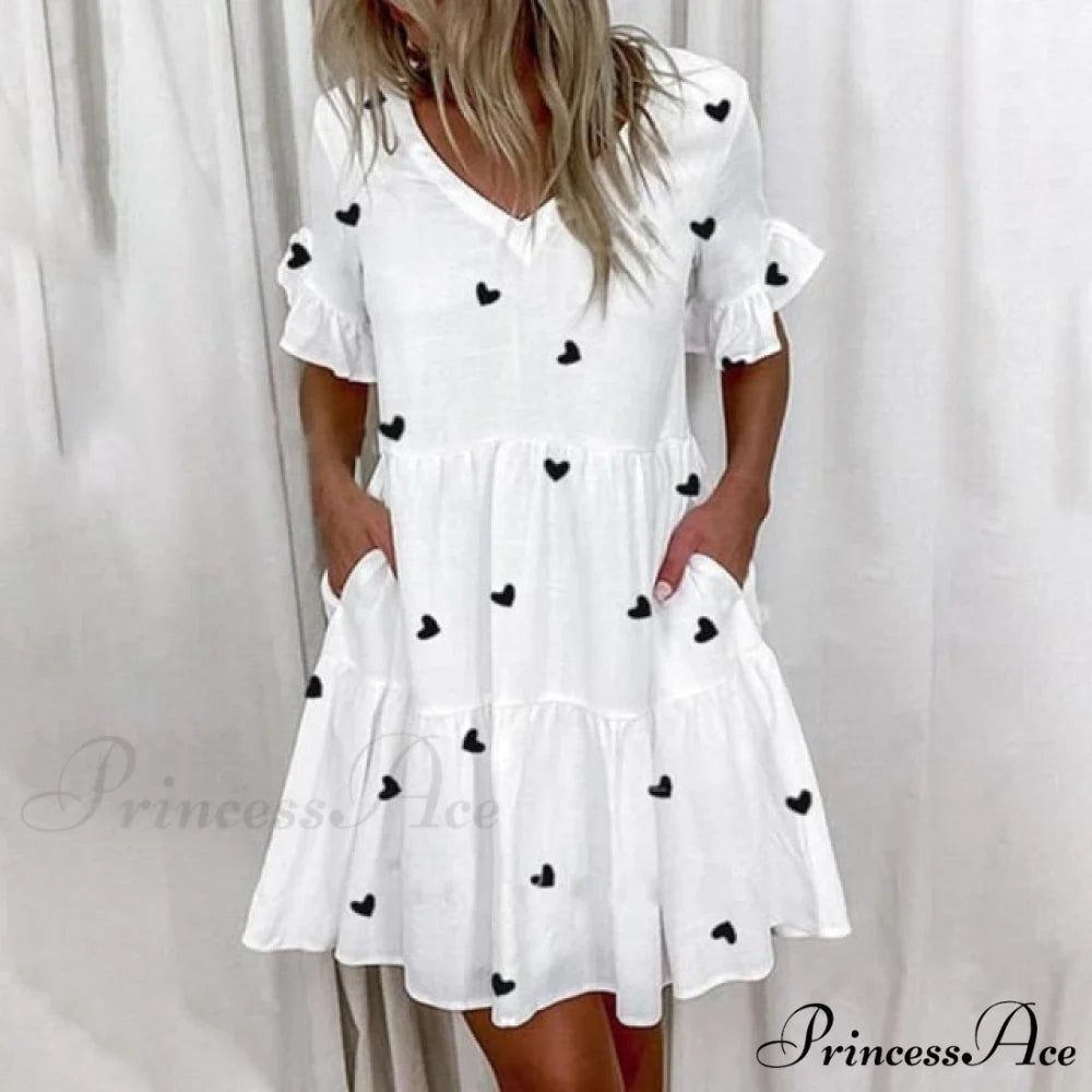 Short Sleeve Floral Print Dress Love / S