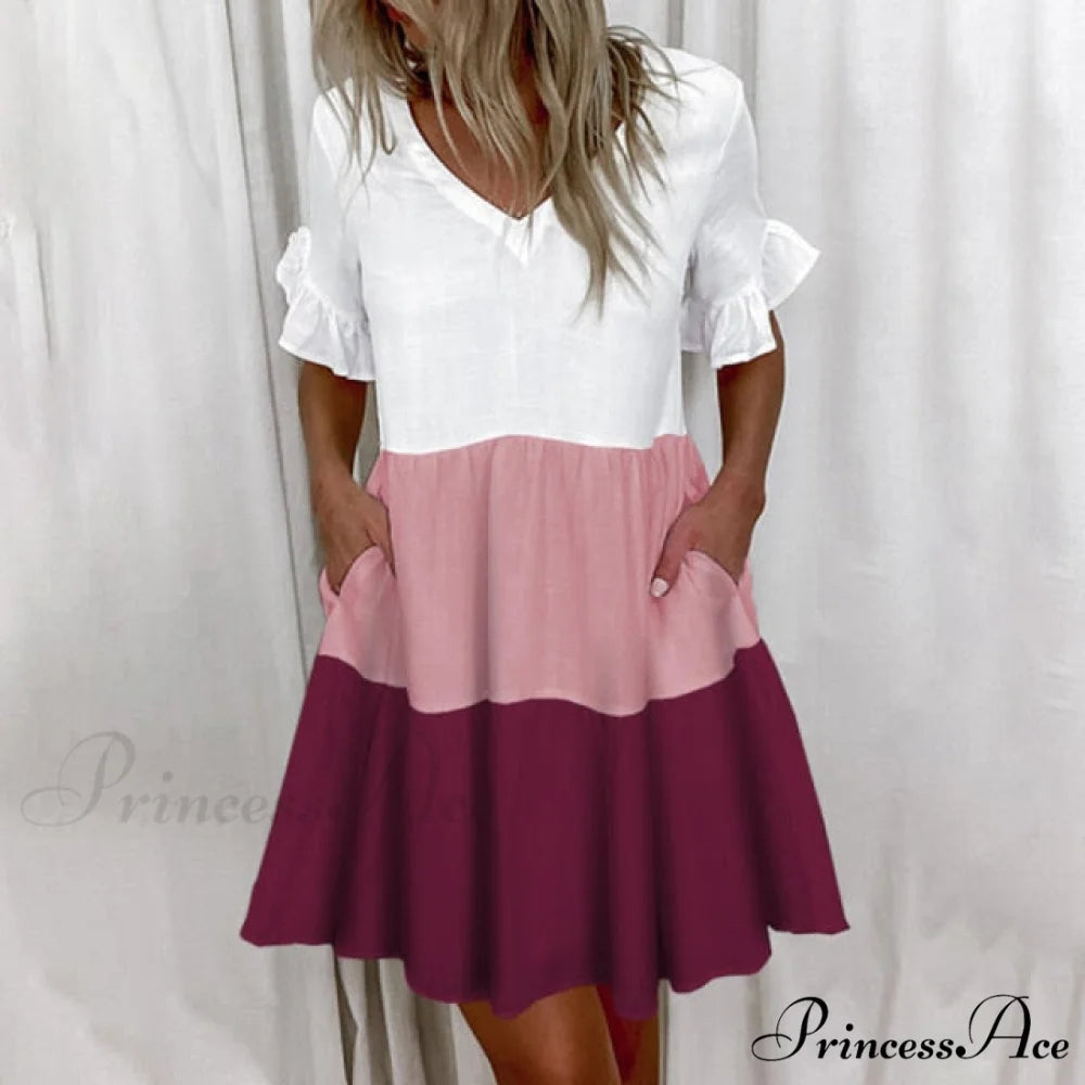 Short Sleeve Floral Print Dress Red / S