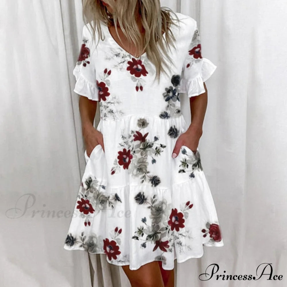 Short Sleeve Floral Print Dress Floral / S