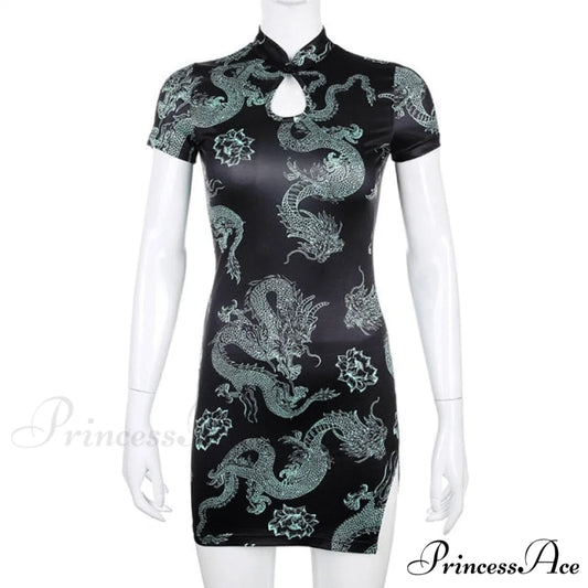 Short Sleeve Front Hole High Split Bodycon Dress green / S