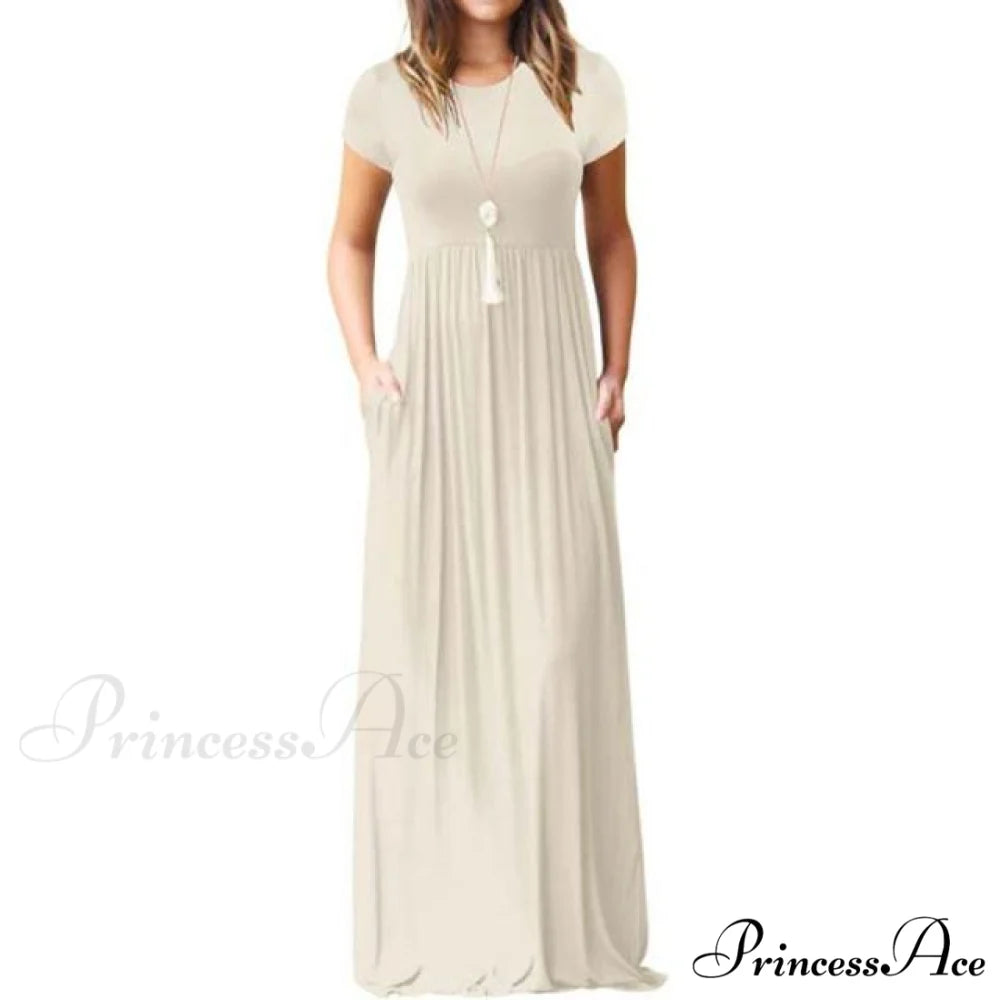 Short Sleeve Ladies Party Casual Dresses apricot / S