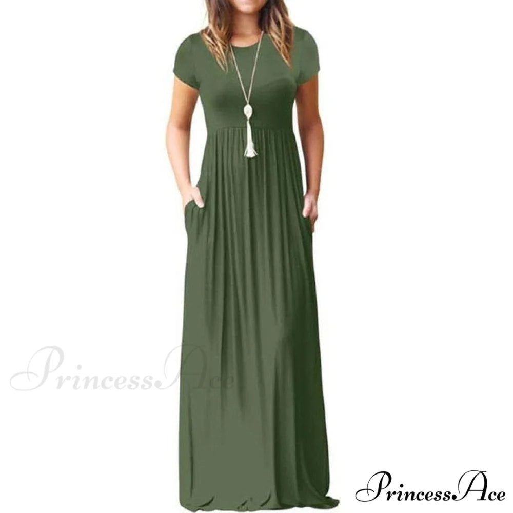 Short Sleeve Ladies Party Casual Dresses Army Green / S