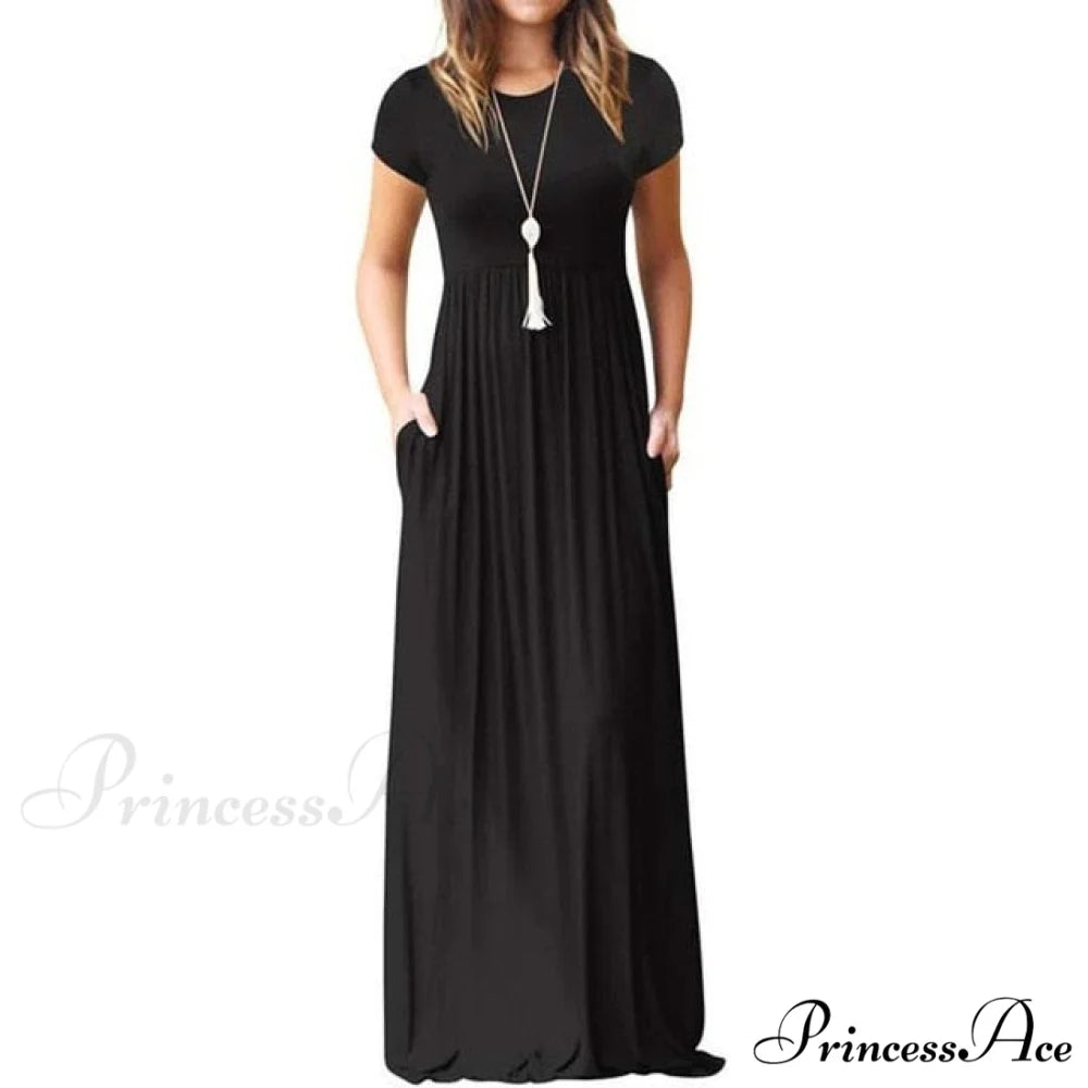 Short Sleeve Ladies Party Casual Dresses black / S