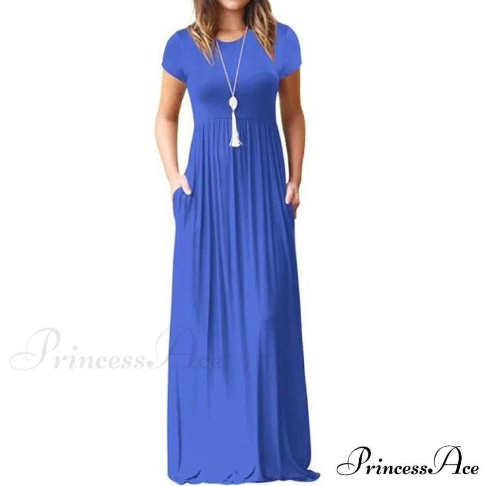 Short Sleeve Ladies Party Casual Dresses Blue / S