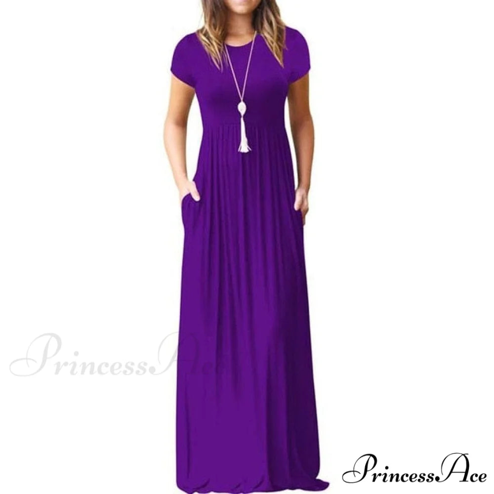 Short Sleeve Ladies Party Casual Dresses Purple / S