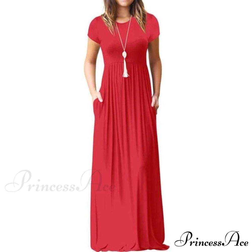 Short Sleeve Ladies Party Casual Dresses Red / S