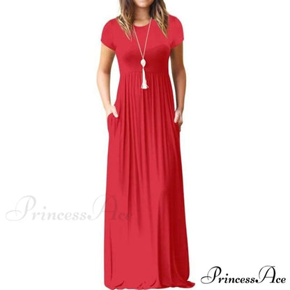 Short Sleeve Ladies Party Casual Dresses Red / S