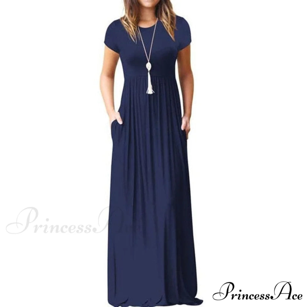 Short Sleeve Ladies Party Casual Dresses Royal blue / S