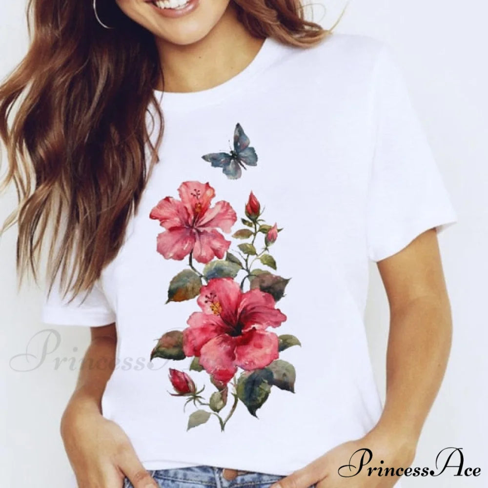 Short Sleeve Lady Clothes Tops flowers / S