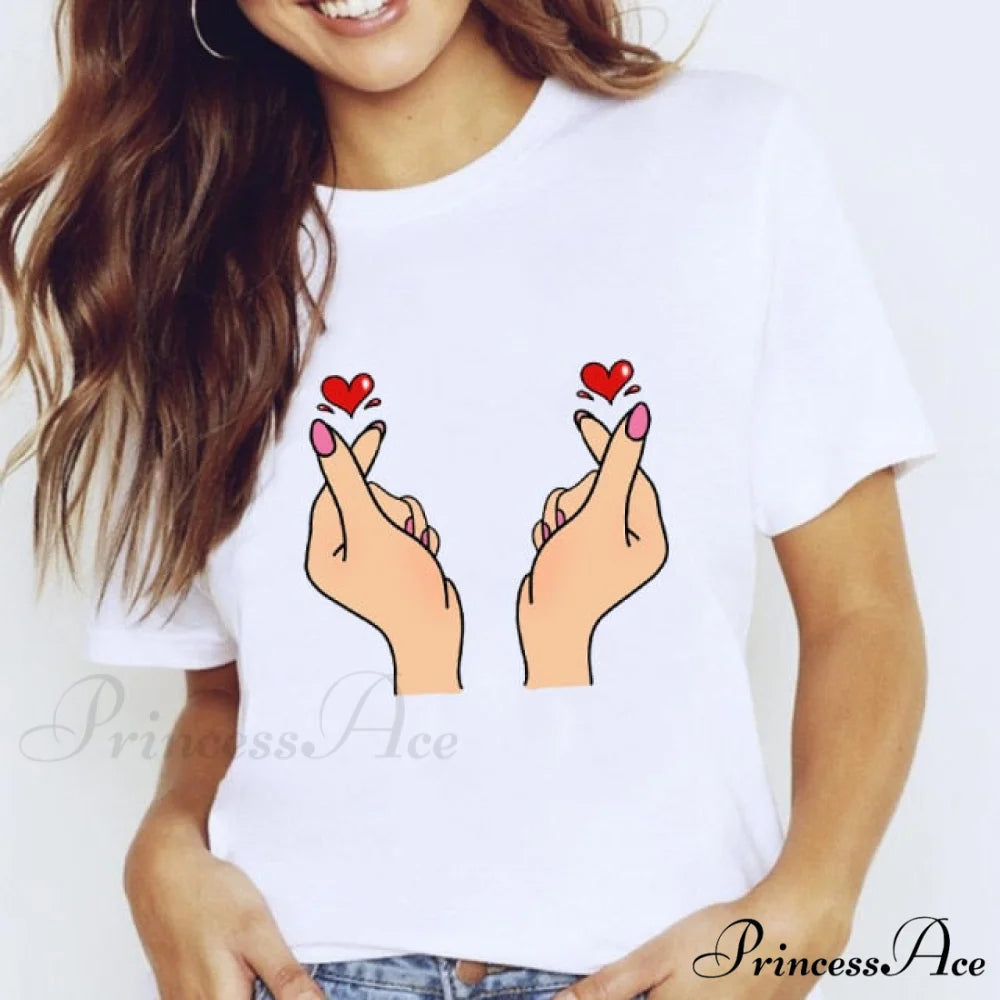 Short Sleeve Lady Clothes Tops hearts / XL