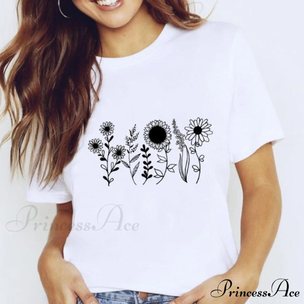 Short Sleeve Lady Clothes Tops sunflowers / S