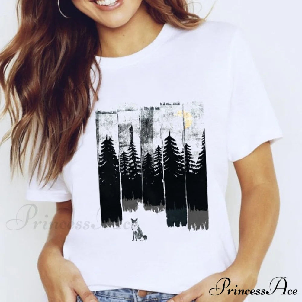 Short Sleeve Lady Clothes Tops trees / S