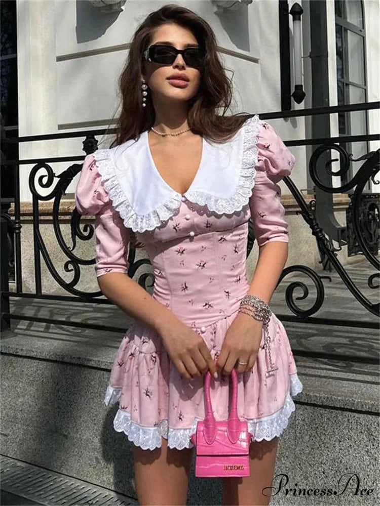 Short Sleeve Mini Dress Pink / S minidress-250223