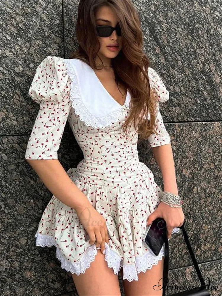 Short Sleeve Mini Dress WHITE / S minidress-250223
