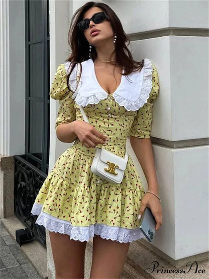 Short Sleeve Mini Dress Yellow / S minidress-250223
