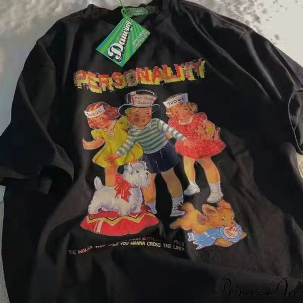 Short Sleeve O Neck Print T-Shirt black 2 / M