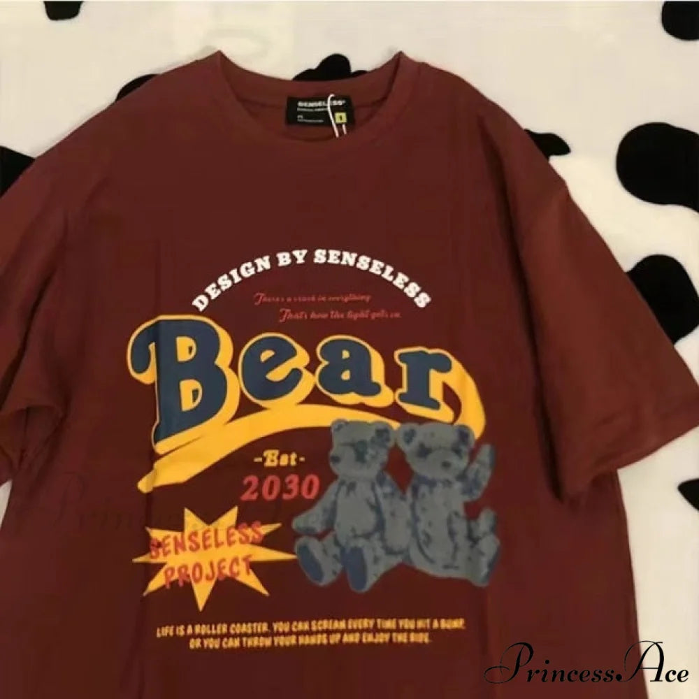 Short Sleeve O Neck Print T-Shirt brown / S