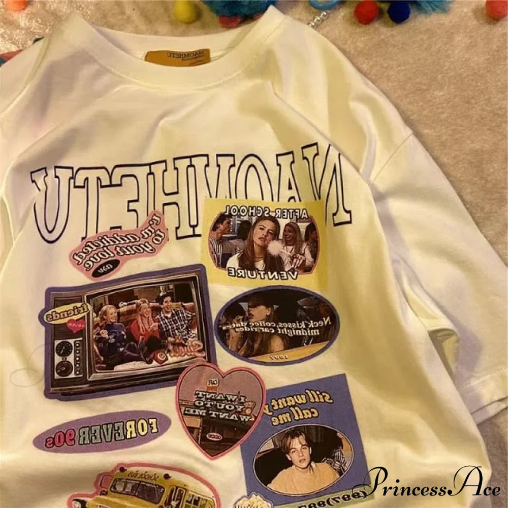 Short Sleeve O Neck Print T-Shirt cream / S